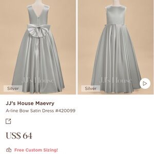 Two JJs House Silver Satin A-line flower girl Dress with Bow